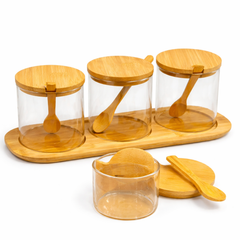 Spice Jar Set β Glass Jars with Wooden Lids & Tray