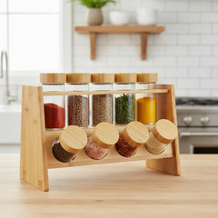 9 Pcs Spice Set β Glass Jars with Wooden Stand