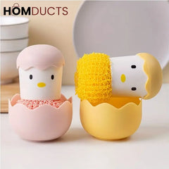 Cute Chick Egg-Shaped Kitchen Sponge Holder with Scrubber β Adorable Dishwashing Tool Organizer