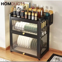 Double Layer Dustproof Kitchen Dish Drying Rack