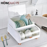 Kitchen Double Layer Dish Rack With Lid