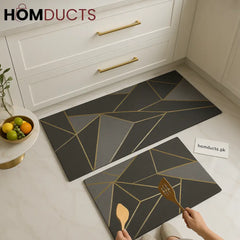 Luxury Geometric Kitchen Mat Set – Non-Slip Waterproof Floor Mats (2-Piece)