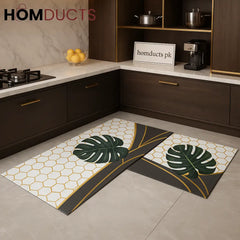 Premium Honeycomb Leaf Kitchen Mat Set – 2 Pcs Non-Slip, Waterproof & Easy-to-Clean