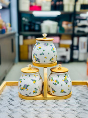 Ceramic Floral Jar Set 3 piece Airtight