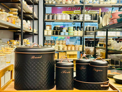 Stainless steel bread,tea,sugar, coffee, biscuits set