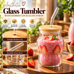 Glass tumbler with straw
