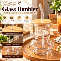 Glass tumbler with straw
