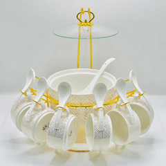 Luxury 15-Piece Ceramic Soup Set with Golden Rotating Stand

Option 2: Elegant & Royal
Royal White & Gold Porcelain Soup Server Set with Glass Lid

Option 3: Modern Design (For the Patterned Set)
Modern Geometric Patterned Soup Set with Serving Spoons & R